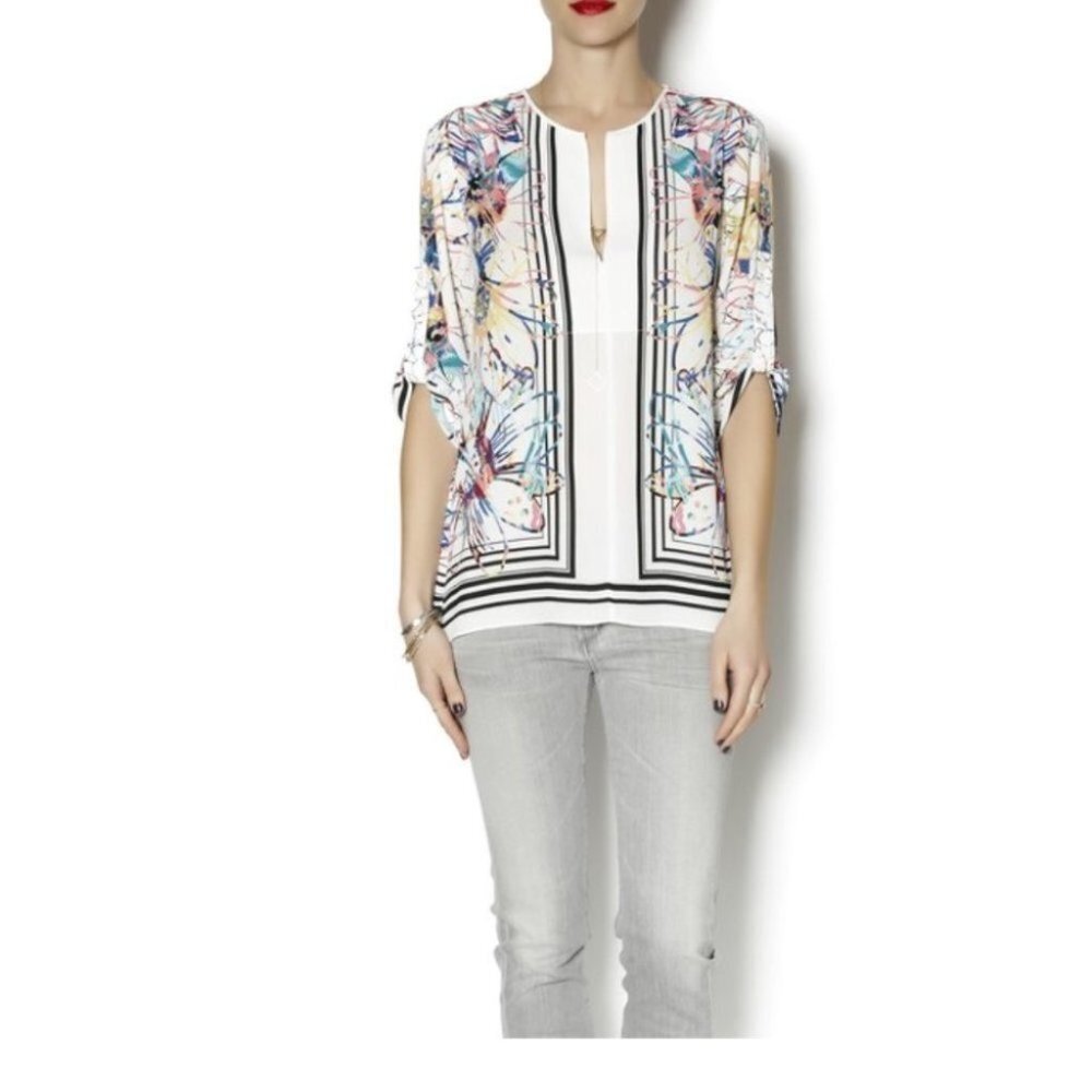 BCBGMAXAZRIA White XS Haida Silky Long Sleeve Blouse